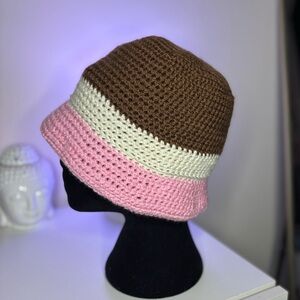 Brown and Pink Crochet Bucket Hat